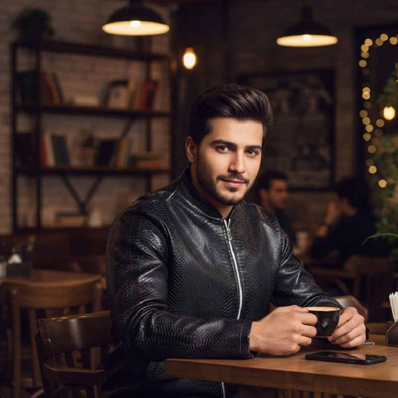 کاپشن چرم طرح پوست مار ساده مردانه مدل Yasan