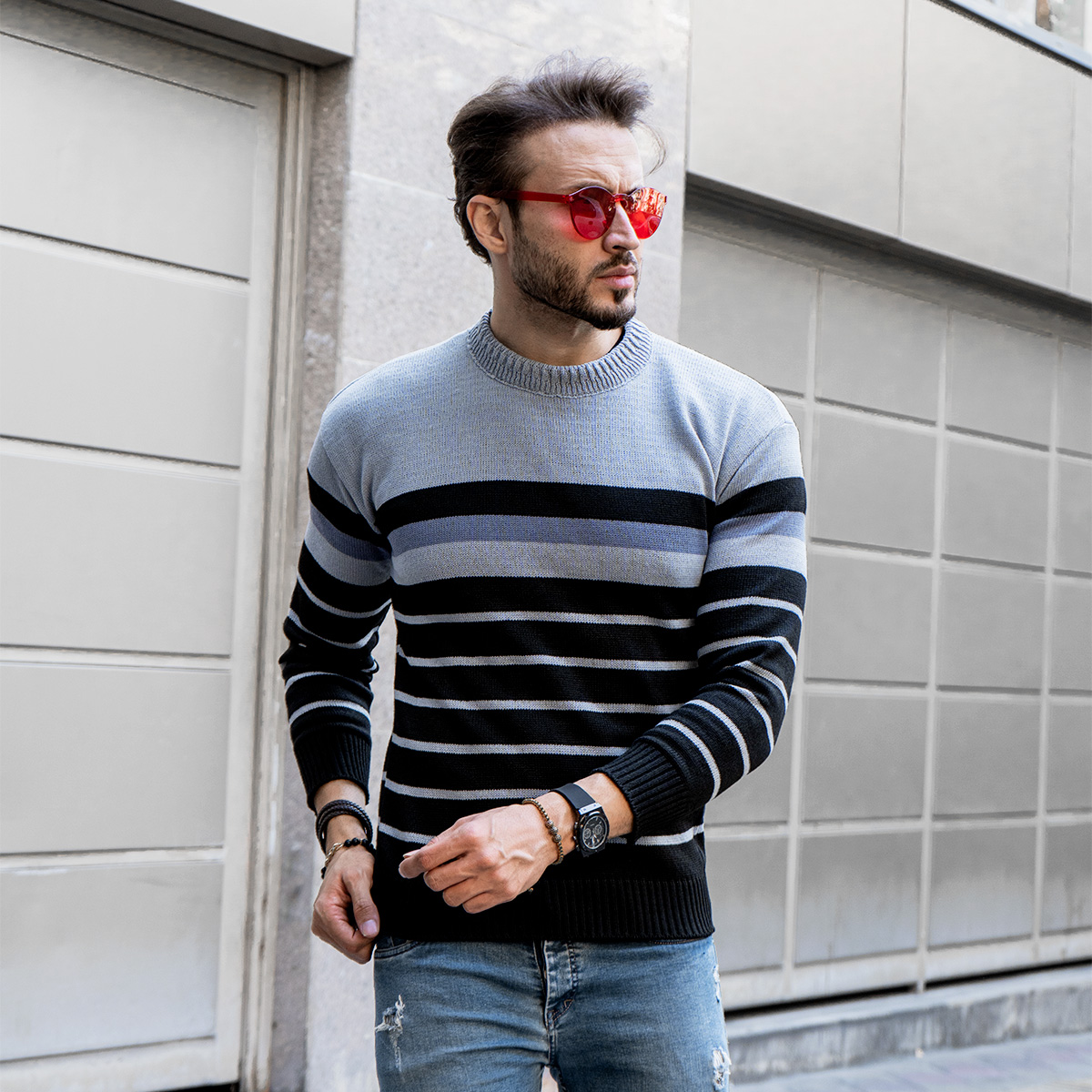 پلیور بافت مشکی طوسی مدلpoyan