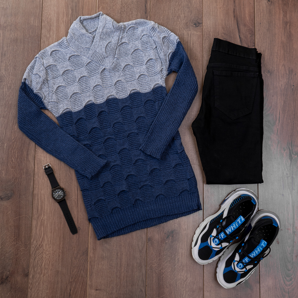 پلیور دورنگ طوسی آبی مردانه مدلArkia