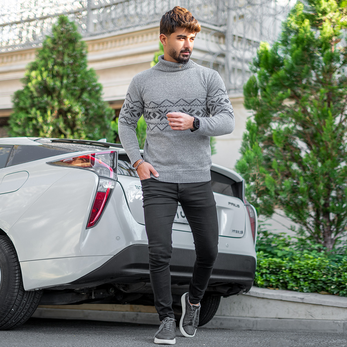 یقه اسکی مردانه طوسی مدل Arja