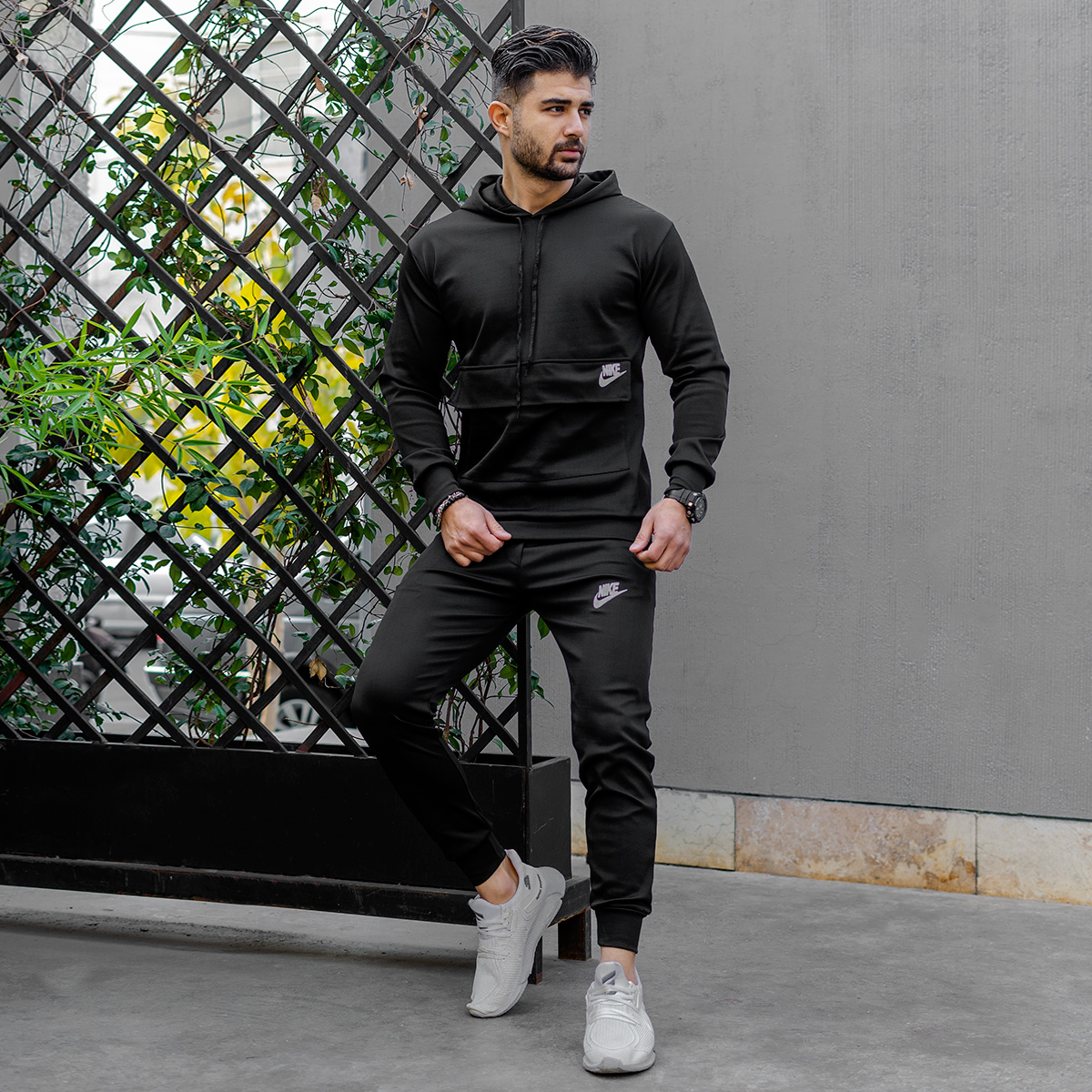 ست هودی شلوار جیب پاکتی نایک مشکی مردانه مدلNIVANO