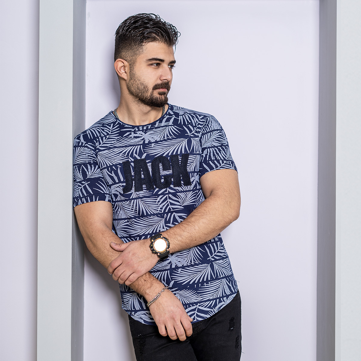 تیشرت مردانه سرمه ای مدل Jack