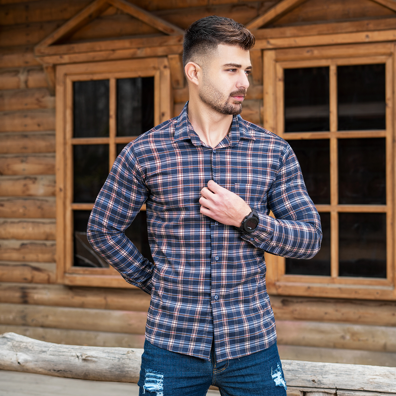 پیراهن چهارخانه بنفش سرمه ای مردانه مدلDivan