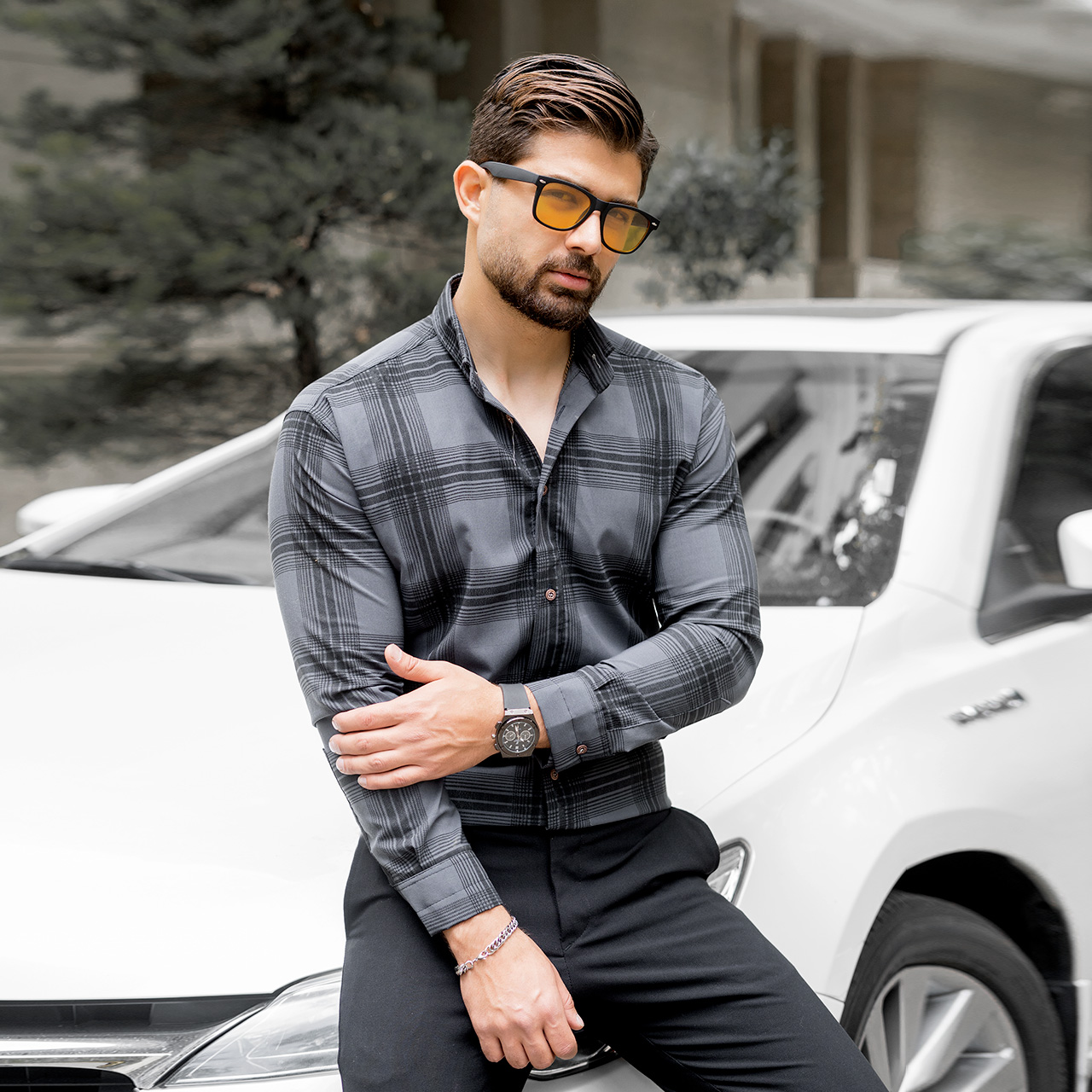 پیراهن مردانه (T)چهار خونه طوسی مدلzava