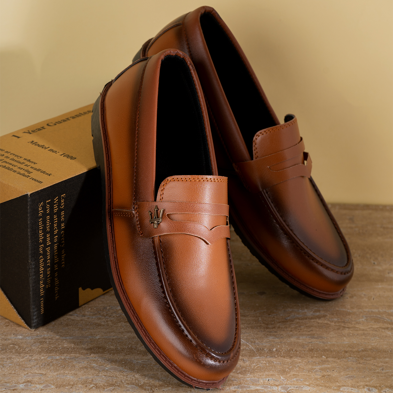 کفش کالج مازراتی عسلی مردانه مدل loafer