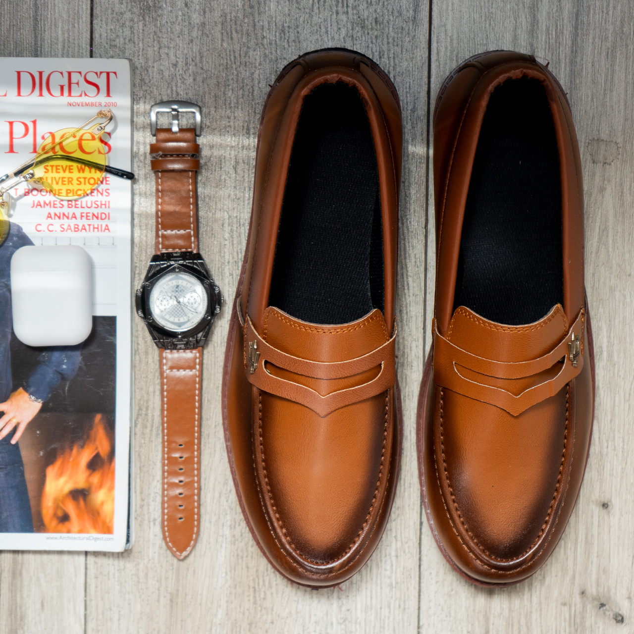 کفش کالج مازراتی عسلی مردانه مدل loafer