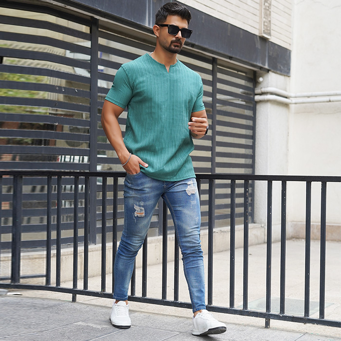 تیشرت مردانه سبز آستین کوتاه مدل Bardia