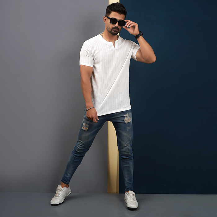 تیشرت مردانه سفید آستین کوتاه مدل Bardia