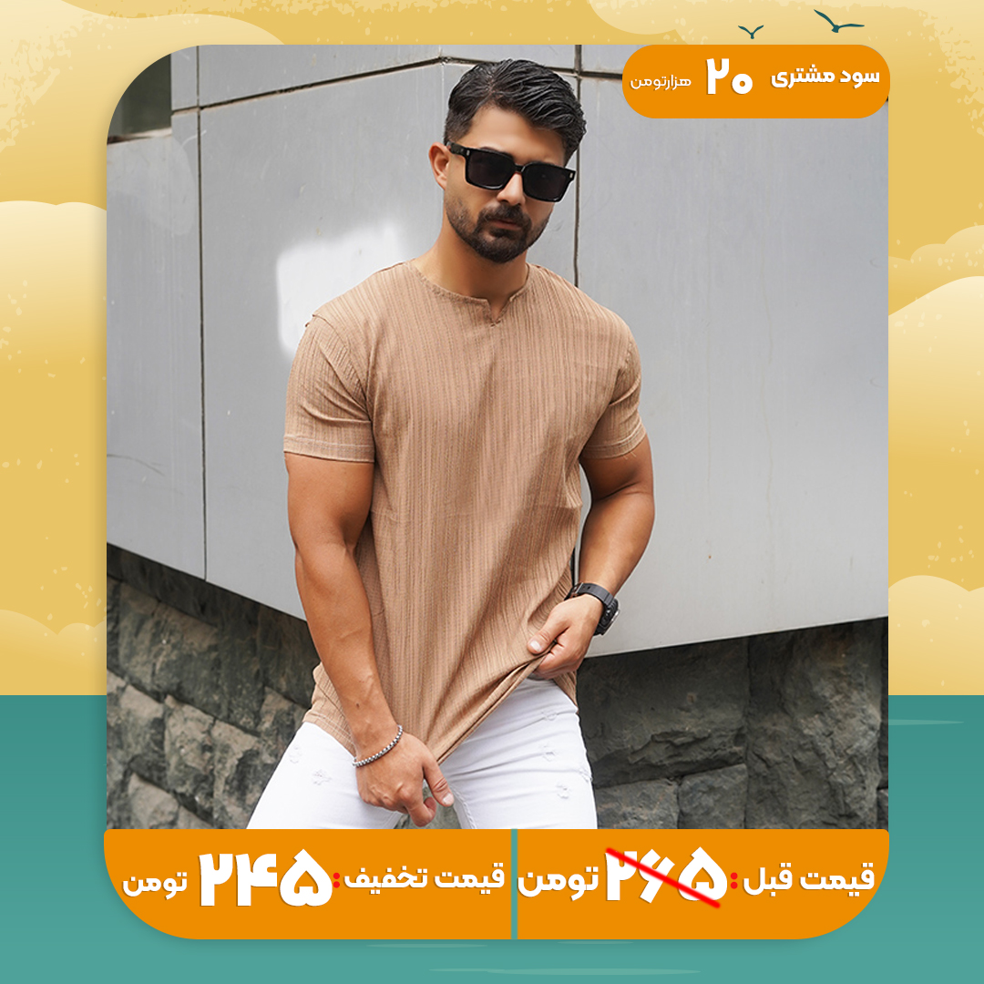 تیشرت مردانه خاکی آستین کوتاه مدل Bardia