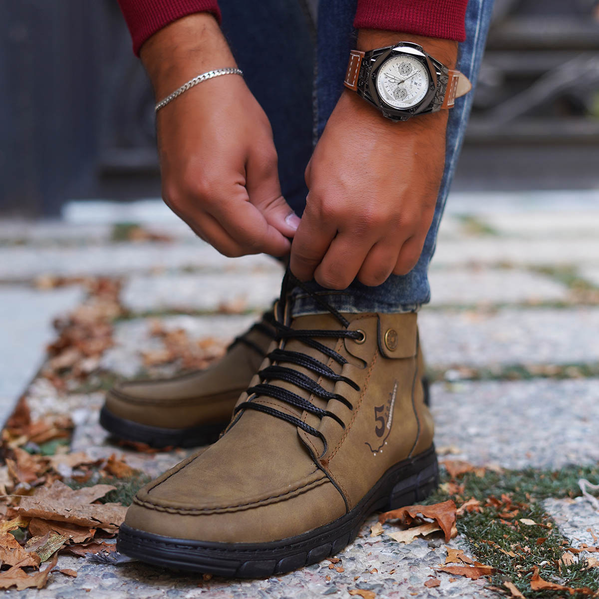 نیم بوت خاکی مردانه مدل FIVE