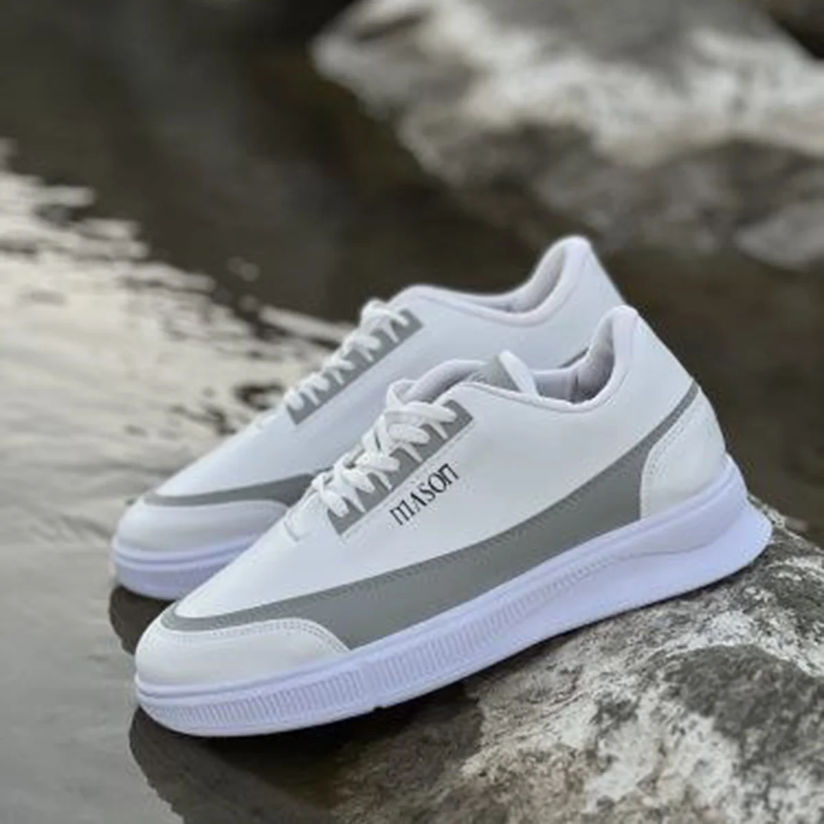 کفش تخت مردانه سفید طوسی مدل Mason