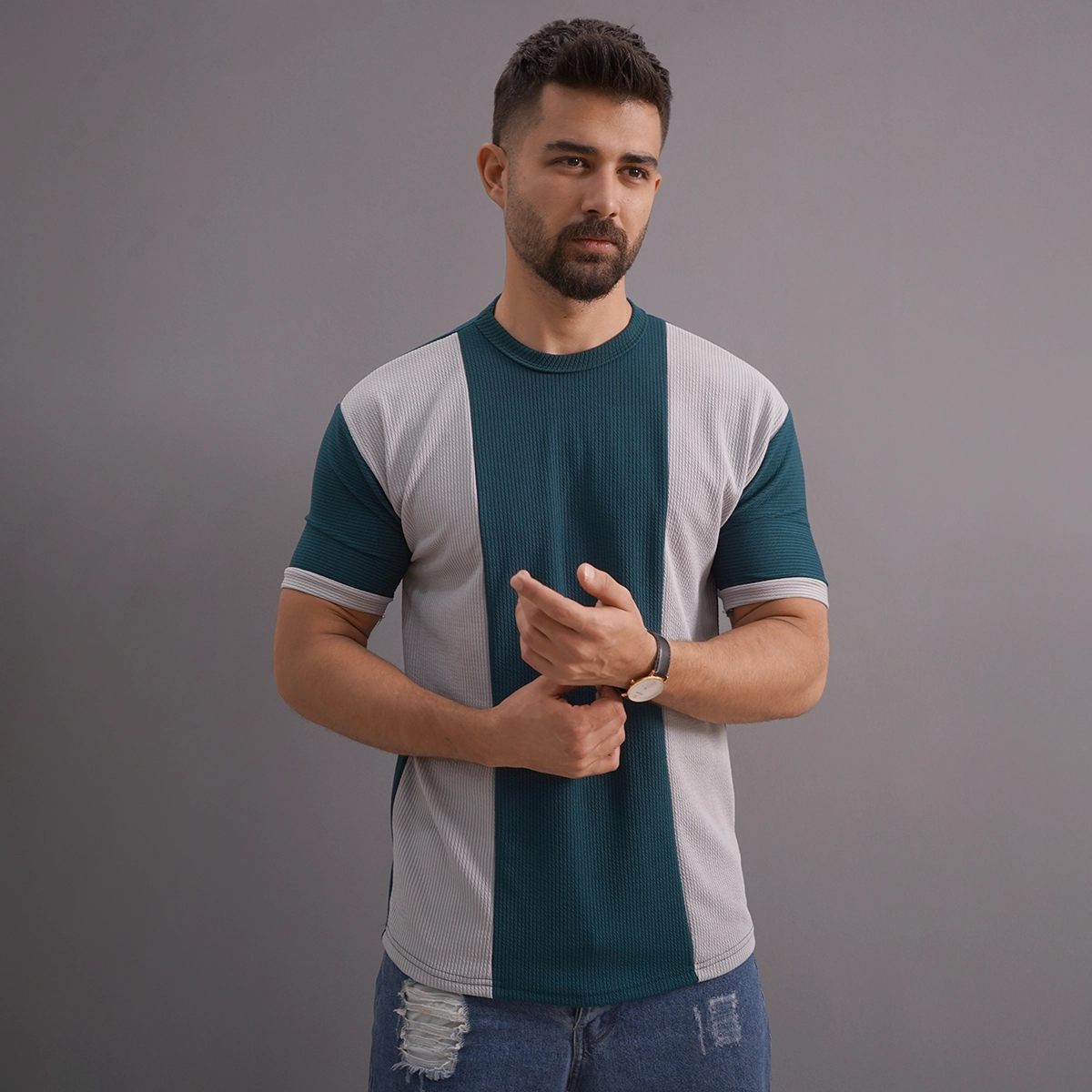 تیشرت مردانه سبز طوسی مدل Kaveh