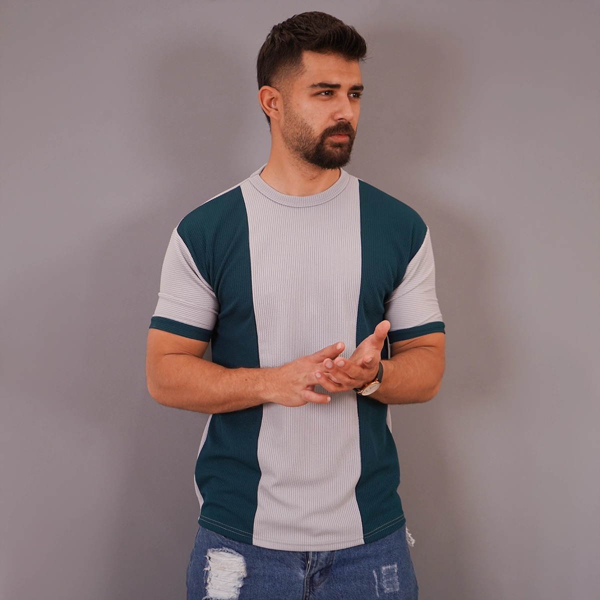 تیشرت مردانه طوسی سبز مدل Kaveh