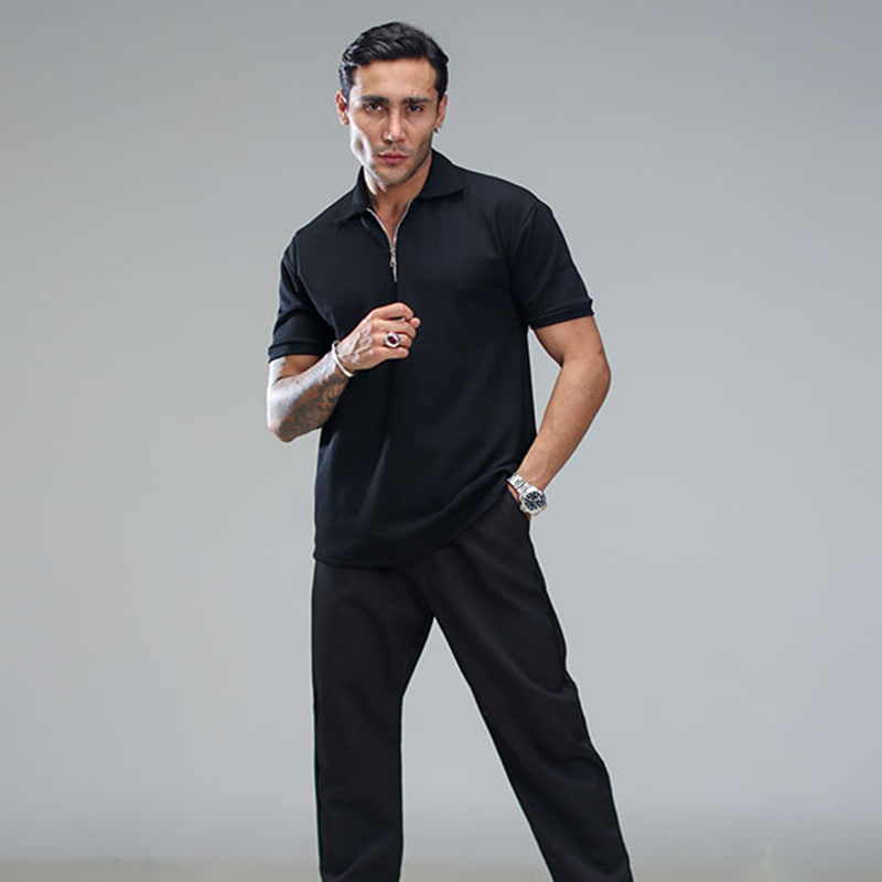 تیشرت مردانه یقه زیپ دار مشکی مدل Arban