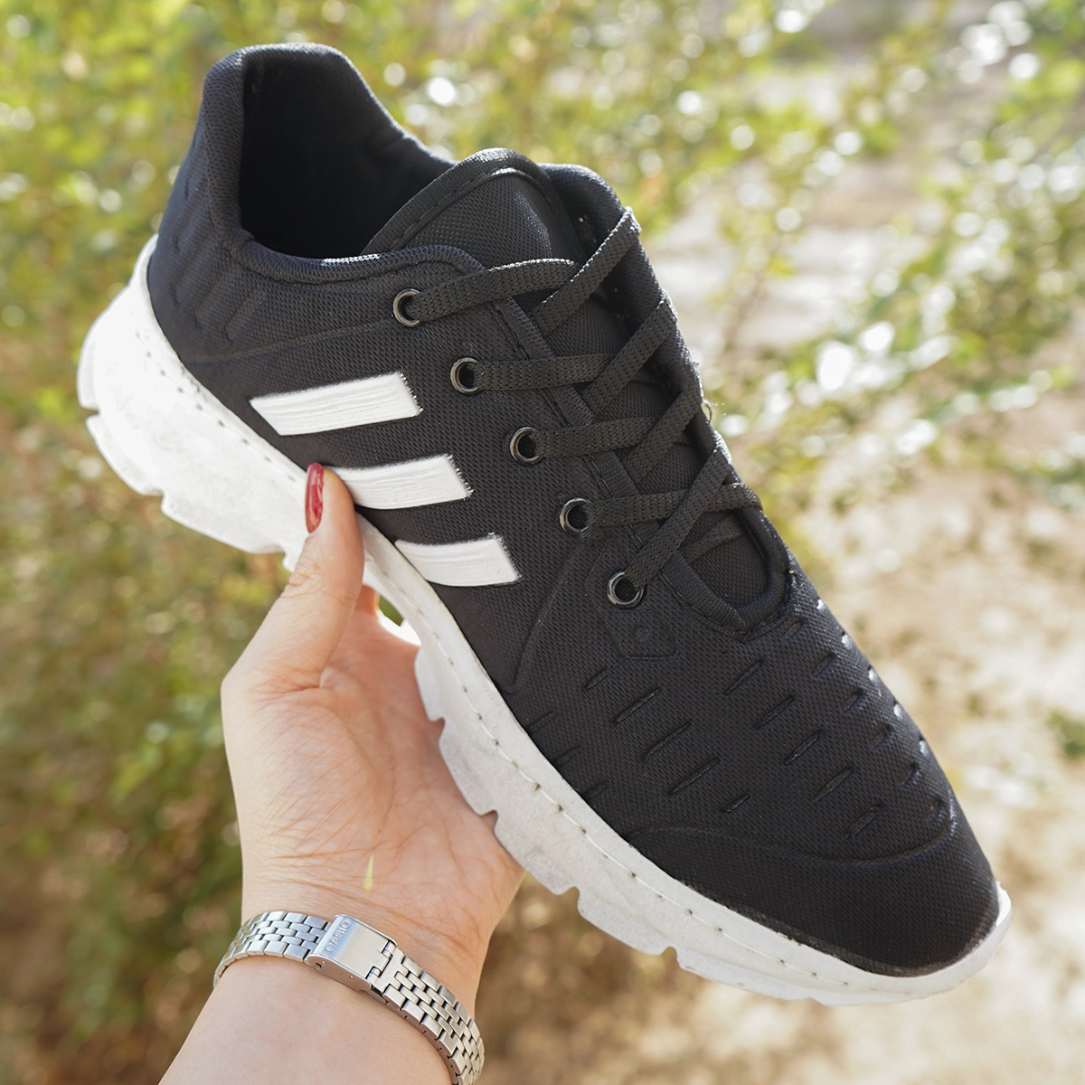 کفش ورزشی مردانه مشکی زیره سفید(T) مدل Alshen