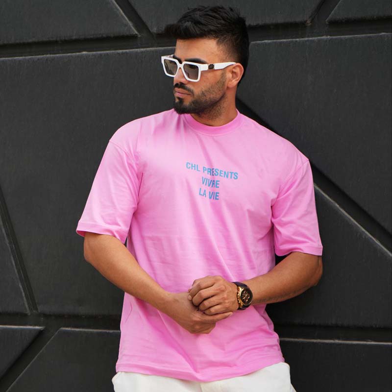 تیشرت مردانه صورتی مدل VIVRE LAVIE