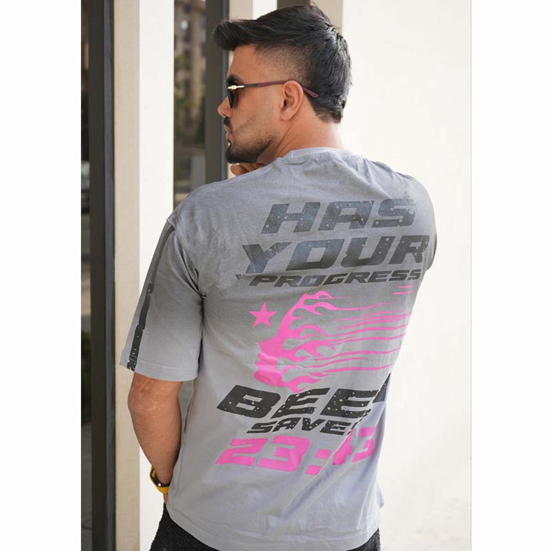 تیشرت مردانه طوسی مدل HELLSTAR