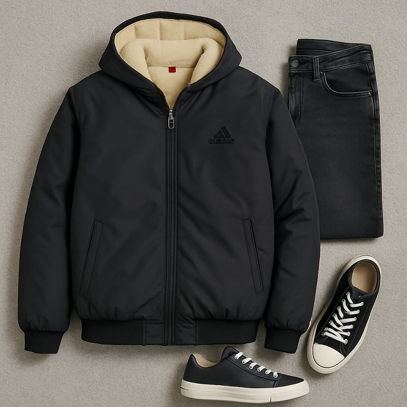 کاپشن مردانه مشکی داخل تمام خز مدل adidas-مشکی