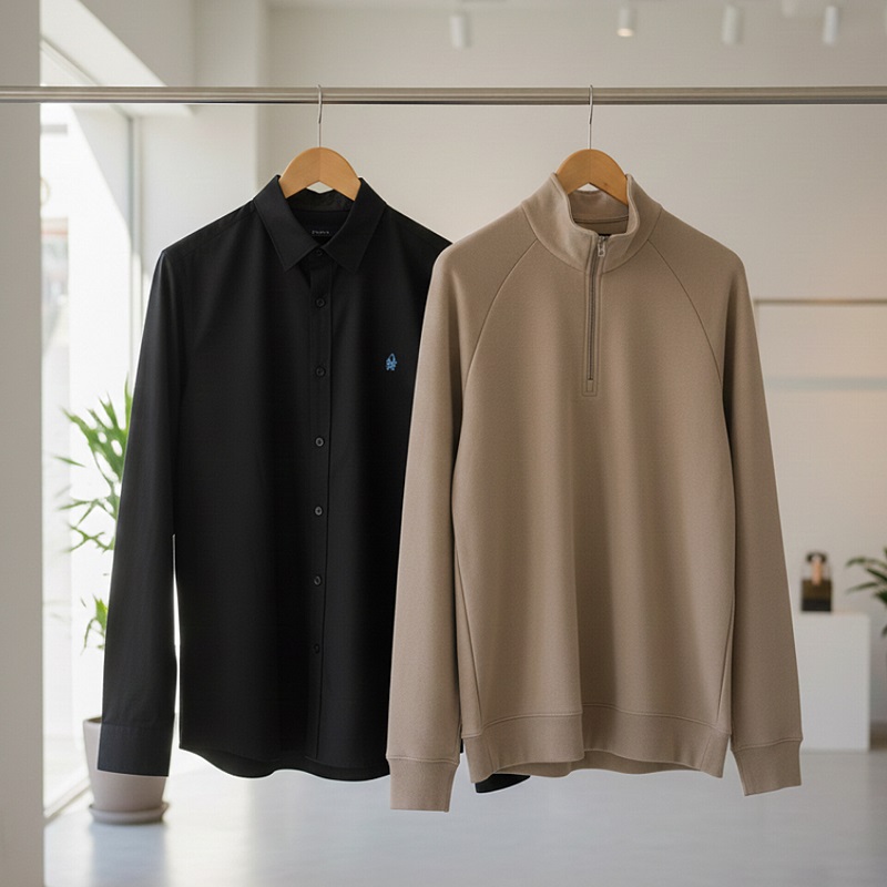 پکیج دورس مردانه نیم زیپ مدل Behbod-کرم  پیراهن مردانه مشکی VQویژه
