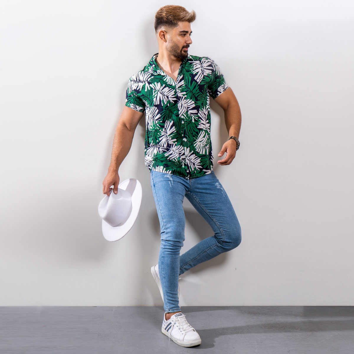 پیراهن هاوایی سبز مردانه(T) مدل Hogo